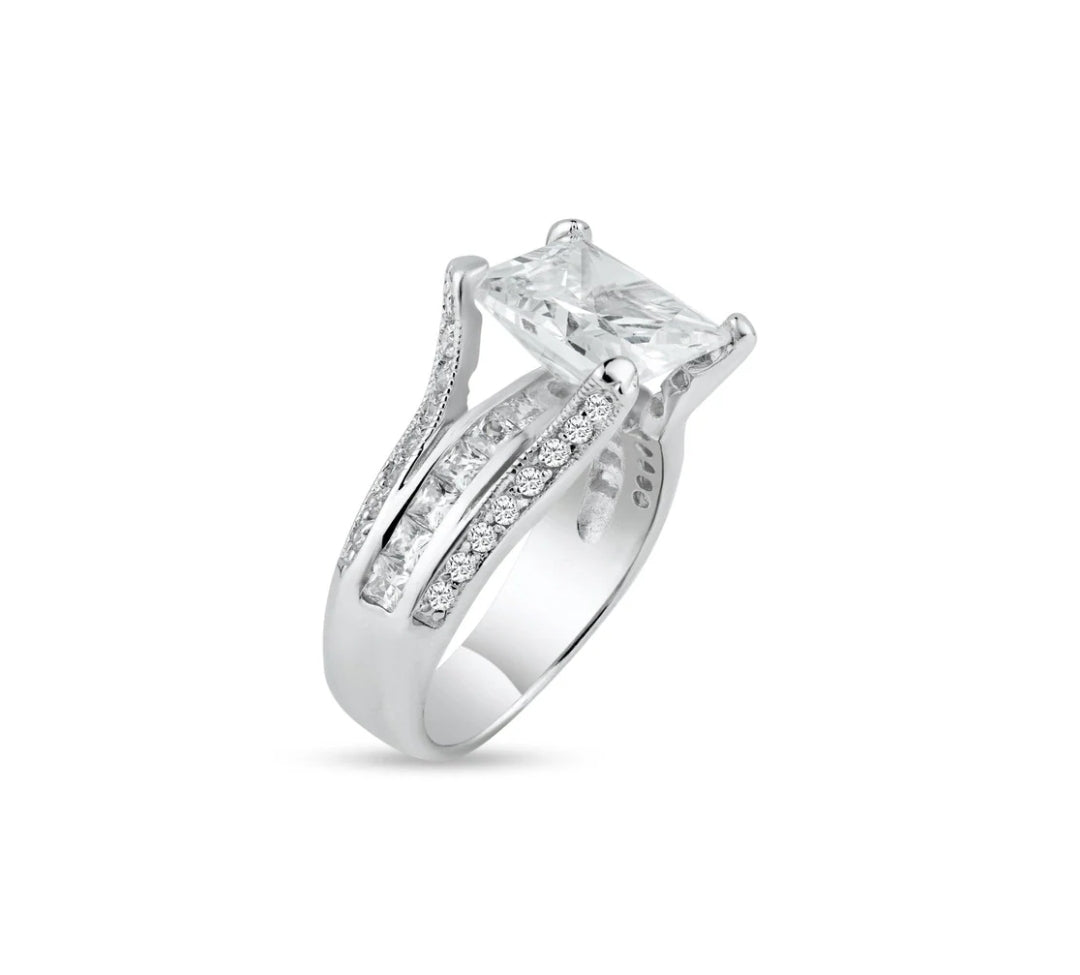 Silver 925 Rhodium Plated Princess Cut CZ Bridal Ring